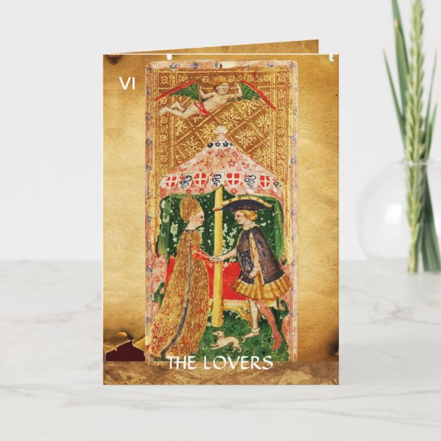 Tarjeta Festiva ANTIGUA RENAISSANCE TAROTS /LOVERS El día de San V (Anverso)