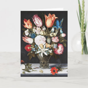 Tarjeta Festiva Antiguas Tulipas y Rosas Holandesas de Bosschaert 