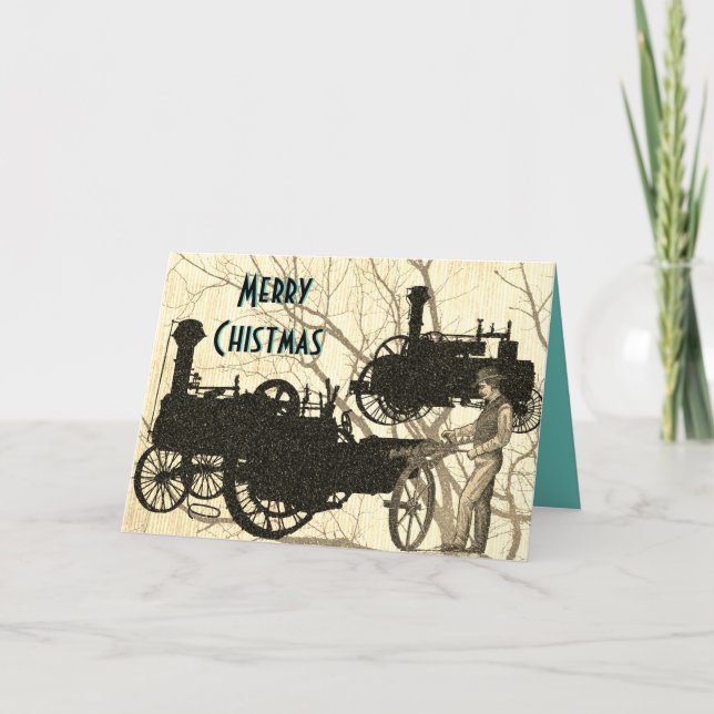 Tarjeta Festiva Antigüedad de la agricultura de la granja de vapor (Anverso)