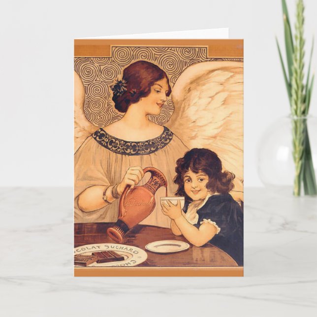 Tarjeta Festiva Antigüedad francesa de Chocolate Angel (Anverso)