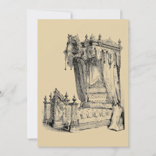 Tarjeta Festiva Antiguo Cama Cama Mobiliario Francés Arte de época