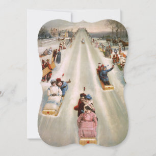 Tarjeta Festiva Antiguo Toboggan corre Navidades de corte de harin
