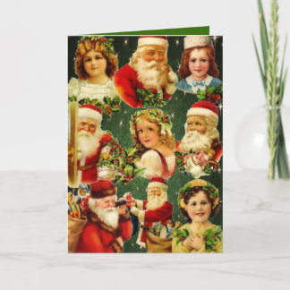 Tarjeta Festiva Antiguos Navidades Chicas y Santa