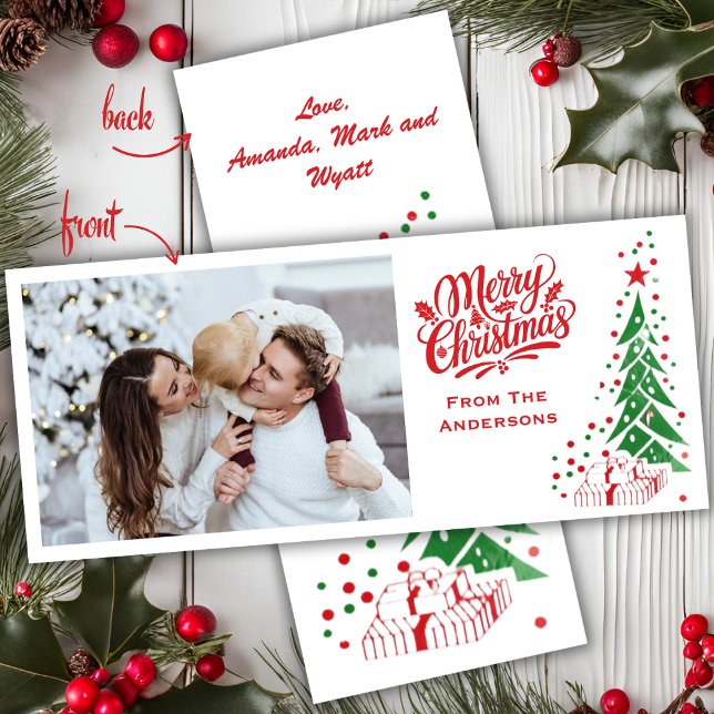 Tarjeta Festiva Antiguos Navidades de fotografía Personalizados de (Old Fashioned Mid Century Custom Photo Christmas Holiday Card)