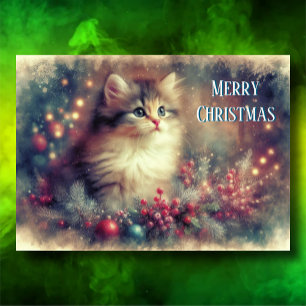Tarjeta Festiva Antiguos Navidades de moda Cat Arte Antiguo