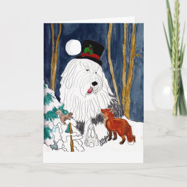 Tarjeta Festiva Antiguos Navidades de Sheepdog ingleses narran his (Anverso)