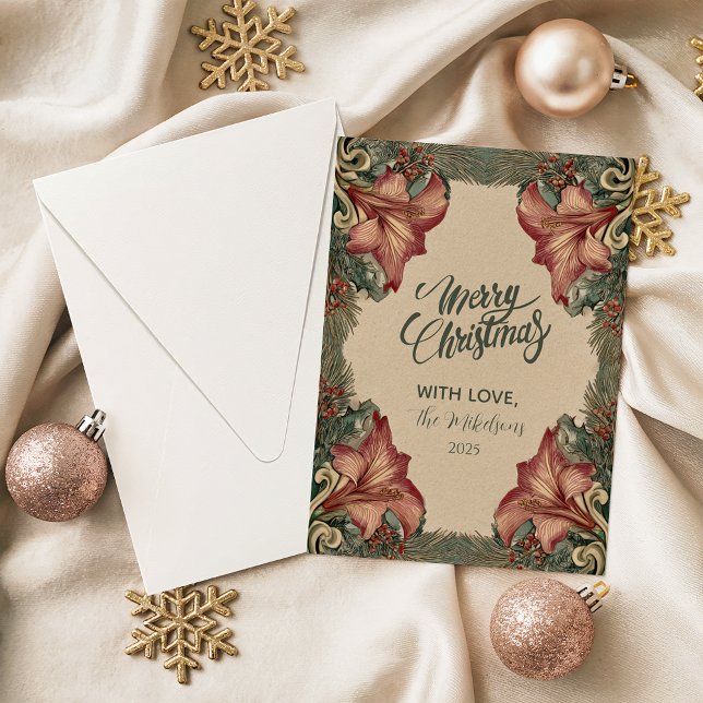 Tarjeta Festiva Antique Amaryllis Holiday (Subido por el creador)