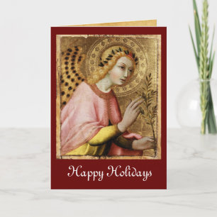 Tarjeta Festiva ANUNCIACIÓN ANGEL MONOGRAM ,Ruby Rojo