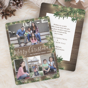 Tarjeta Festiva Any Text 4 Photos & Captions • Wood, Pine & Lights