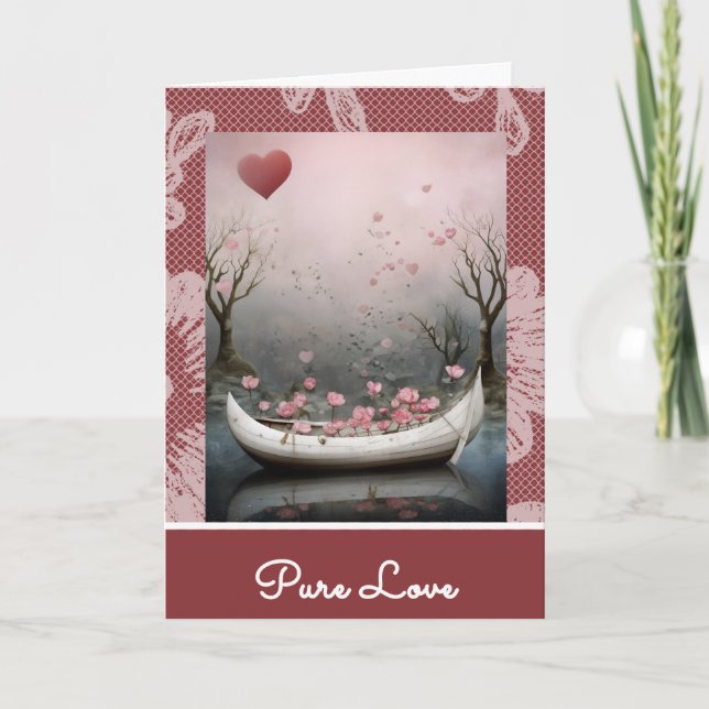Tarjeta Festiva *~* AP51 17 Romántica Casa Boat Hearts Valentine (Anverso)