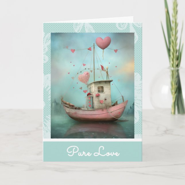 Tarjeta Festiva *~* AP51 2 Love Boat Hearts Romantic Valentine (Anverso)