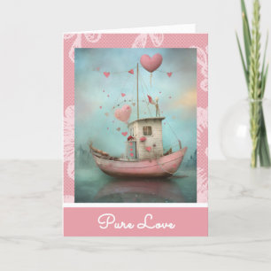 Tarjeta Festiva *~* AP51 Barcos del Amor Corazones Románticos San