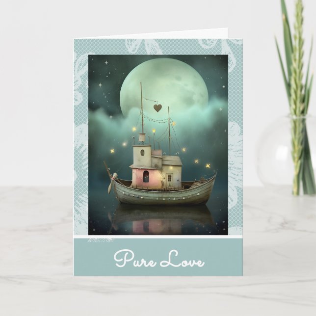 Tarjeta Festiva *~* AP51 Romántica Casa Boat Hearts Valentine 35 (Anverso)