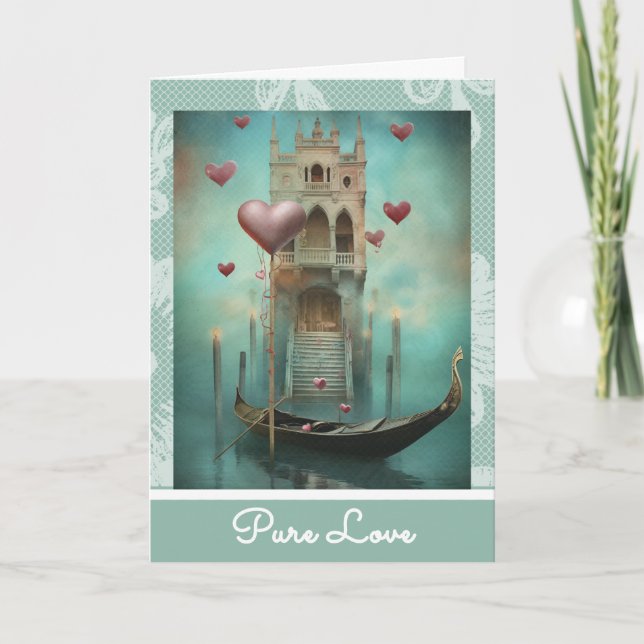 Tarjeta Festiva *~* AP51 Romántico Boat Hearts Valentine 3 (Anverso)