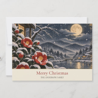Tarjeta Festiva Apellido de la familia de la Camelia Roja de la Lu