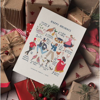Tarjeta Festiva Apenas 12 días de Ilustracion clásico de Navidades