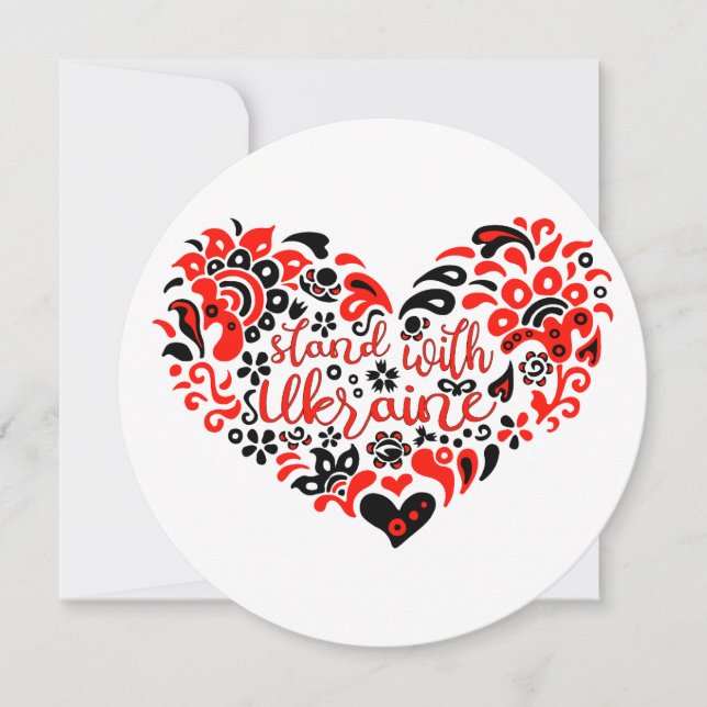 Tarjeta Festiva Apoyar a Ucrania con letras y corazón (Anverso)