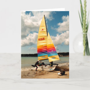 Tarjeta Festiva Aprendiendo a navegar en un catamarán de Hobie