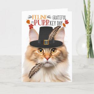 Tarjeta Festiva Apricot: Día de la Graciosa PURR de Gato Forestal
