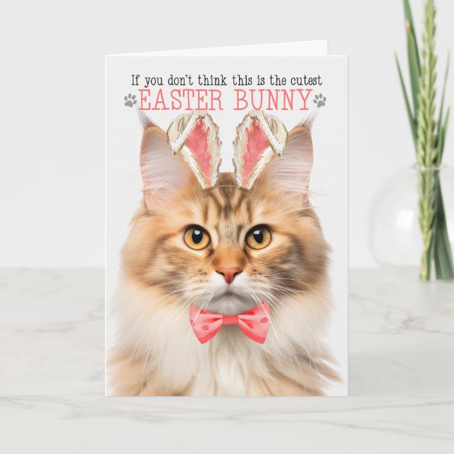 Tarjeta Festiva Apricot El gato noruego del bosque espera la Pascu (Anverso)