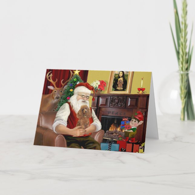 Tarjeta Festiva Apricot Toy/Min de Santa. Caniche (Anverso)