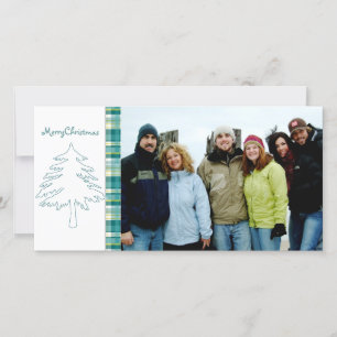 Tarjeta Festiva Aqua Blue Pine Tree & Plage Merry Christmas