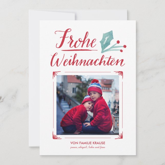 Tarjeta Festiva Aquarell y Kalligraphie el | Frohe Weihnachten (Anverso)