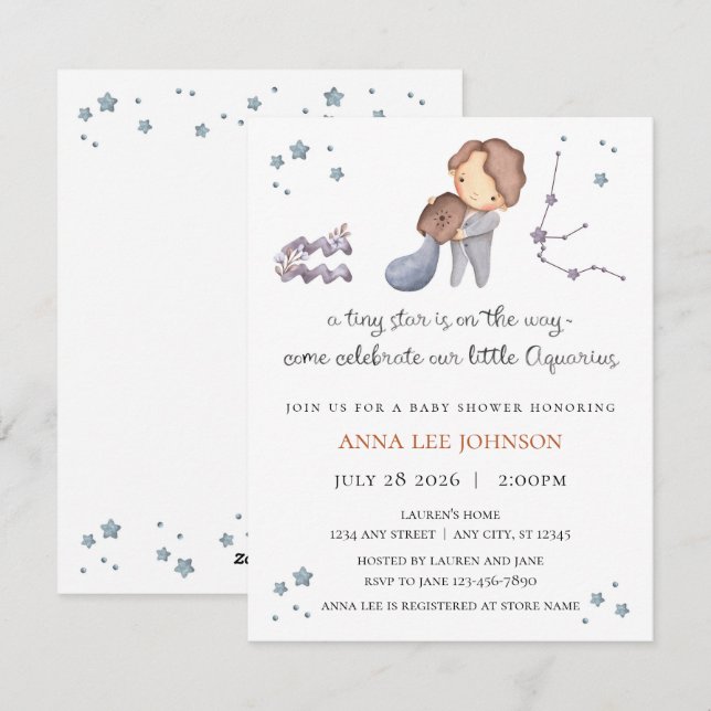 Tarjeta Festiva Aquarius Zodiac Baby Shower Invitation (Anverso / Reverso)