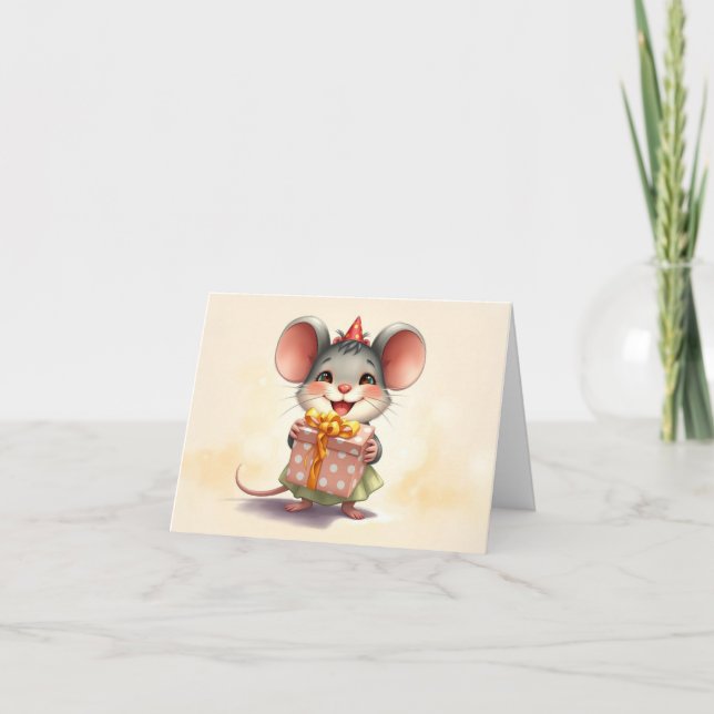 Tarjeta Festiva Aquí hay un ratón de cumpleaños de regalo (Anverso)