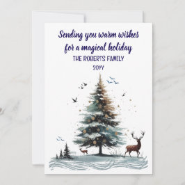 Tarjeta Festiva Árbol abstracto con ciervo en estilo acuarela