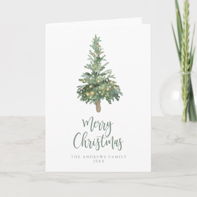 Tarjeta Festiva Árbol acuarela de Navidades verdes Boho no foto (Anverso)