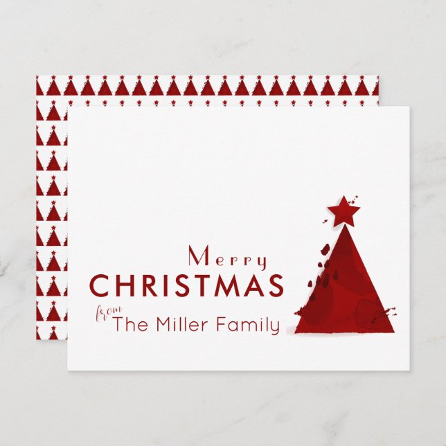 Tarjeta Festiva Árbol acuarela Familia navideña no fotografiada (Anverso / Reverso)