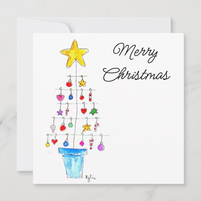 Tarjeta Festiva Árbol Alegre y Brillante (Anverso)