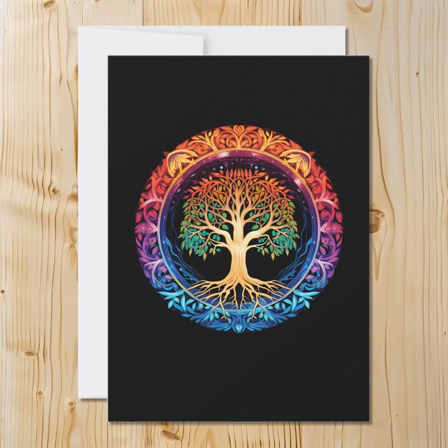 Tarjeta Festiva Árbol arcoiris de vida sobre fondo negro (Subido por el creador)