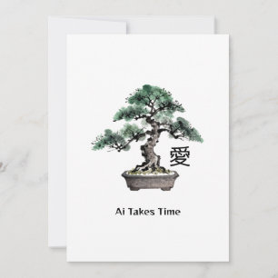 Tarjeta Festiva Árbol Bonsái Caligrafía Japonesa de Amor San Valen