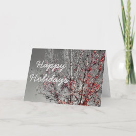 Tarjeta Festiva Árbol con hojas rojas Felices Fiestas