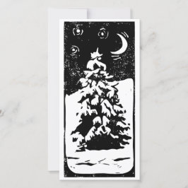 Tarjeta Festiva Árbol de abeto en paisaje nevado Lino Estampa