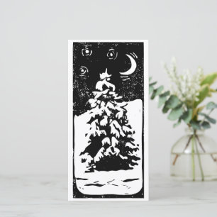 Tarjeta Festiva Árbol de abeto en paisaje nevado Lino Impresión