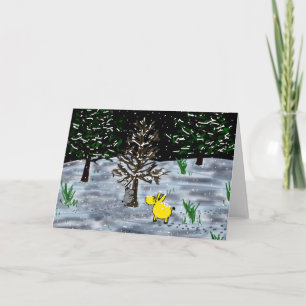 Tarjeta Festiva árbol de abrazo de burro en la nieve