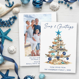 Tarjeta Festiva Árbol de acuarela Mares y saludos Foto Playa