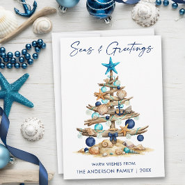 Tarjeta Festiva Árbol de acuarela Mares y Saludos Playa