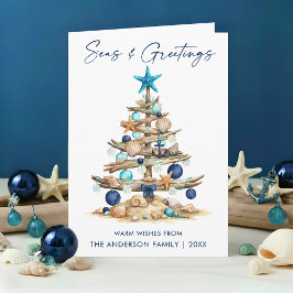 Tarjeta Festiva Árbol de Acuarela Mares y Saludos Playa Doblada