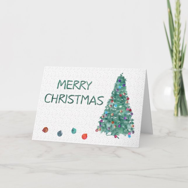 Tarjeta Festiva Árbol de acuarela navideña (Anverso)