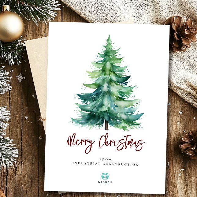 Tarjeta Festiva Árbol de acuarela navideño con logo de la compañía (Subido por el creador)