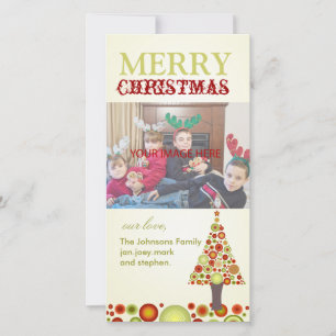 Tarjeta Festiva Árbol de adornos navideños retro PixDezines