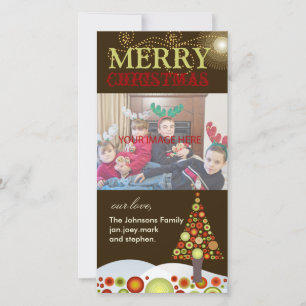 Tarjeta Festiva Árbol de adornos navideños retro PixDezines