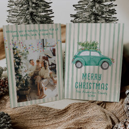 Tarjeta Festiva Árbol de auto de Navidades de mano huida verde vin