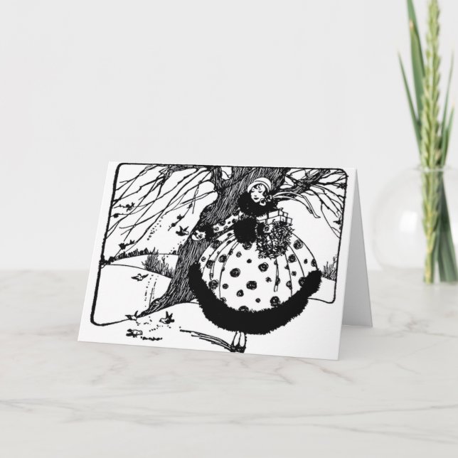 Tarjeta Festiva ÁRBOL DE AVES Y NAVIDADES SEÑORA Gema Rojo Blanco  (Anverso)