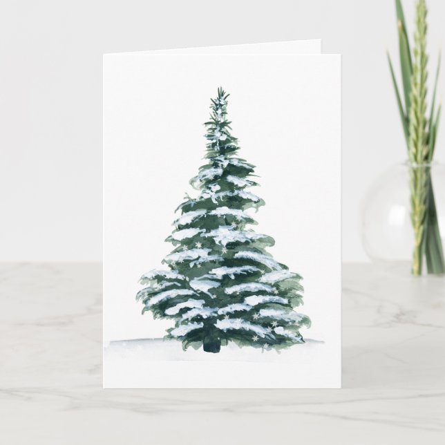 Tarjeta Festiva Árbol de bosques de acuarela de invierno para navi (Anverso)