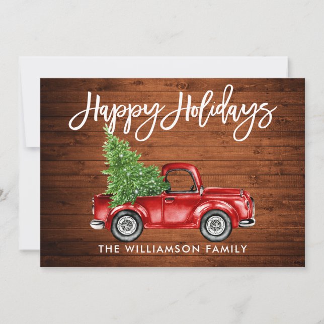 Tarjeta Festiva Árbol de Camión de Cepillo de Madera (Anverso)